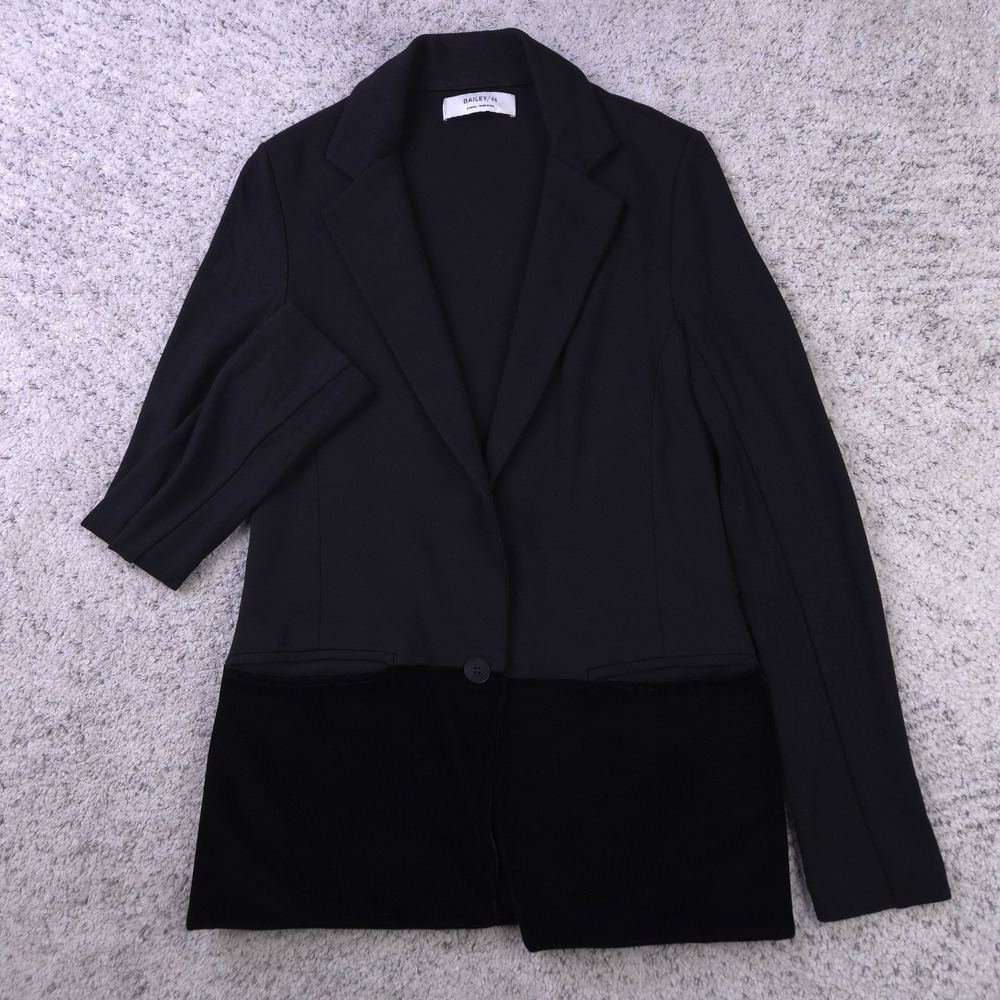 Bailey 44 Blazer Womens XS Black One Button Velvet Trim Mid Length Jacket